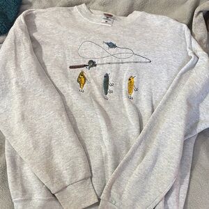 Gray Fishing Graphic Sweater